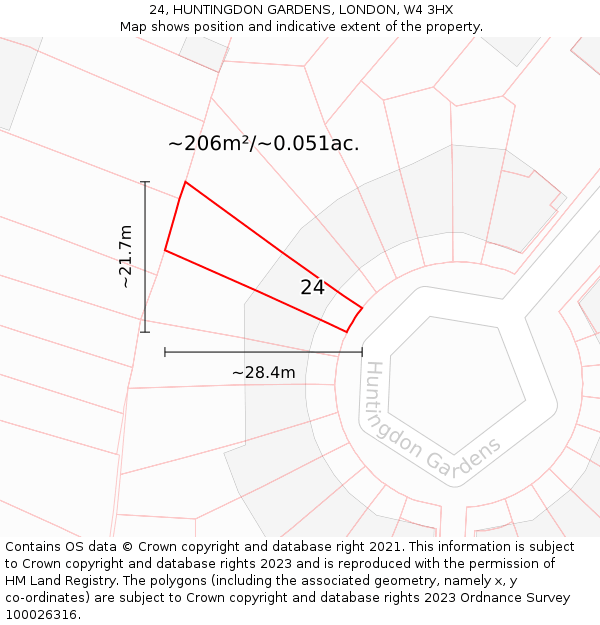 24, HUNTINGDON GARDENS, LONDON, W4 3HX: Plot and title map