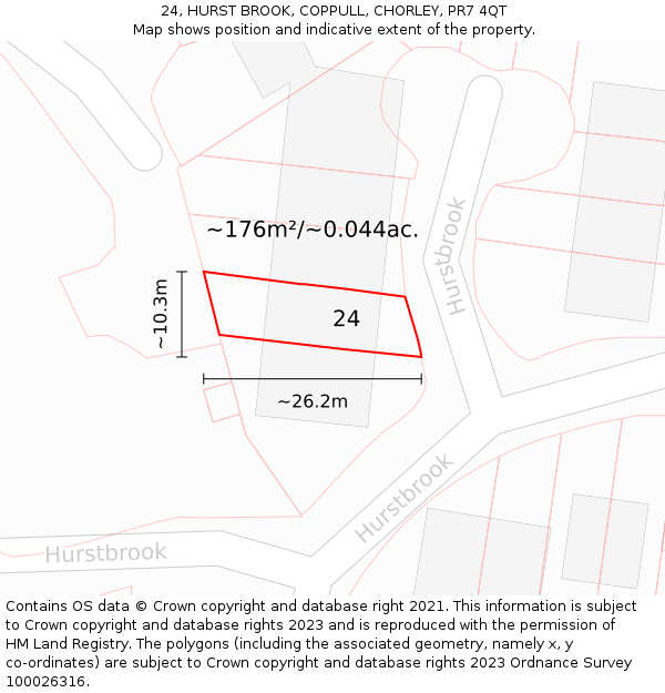 24, HURST BROOK, COPPULL, CHORLEY, PR7 4QT: Plot and title map