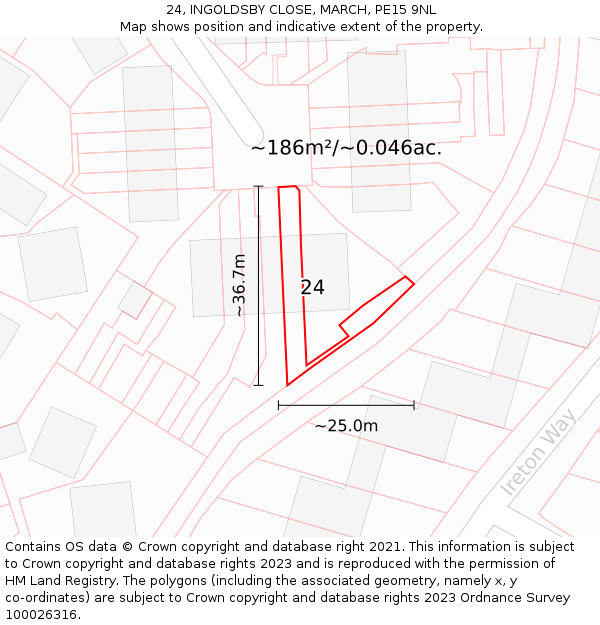 24, INGOLDSBY CLOSE, MARCH, PE15 9NL: Plot and title map