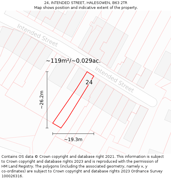 24, INTENDED STREET, HALESOWEN, B63 2TR: Plot and title map