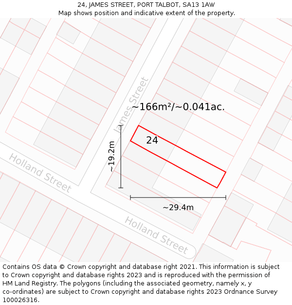 24, JAMES STREET, PORT TALBOT, SA13 1AW: Plot and title map