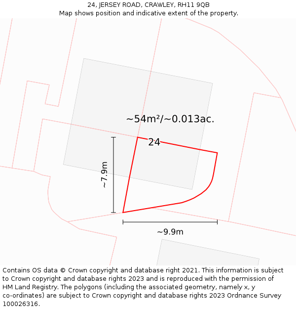 24, JERSEY ROAD, CRAWLEY, RH11 9QB: Plot and title map