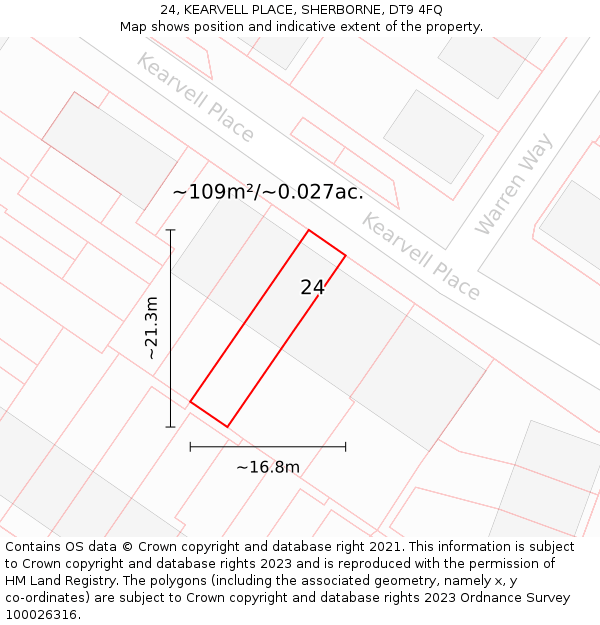 24, KEARVELL PLACE, SHERBORNE, DT9 4FQ: Plot and title map