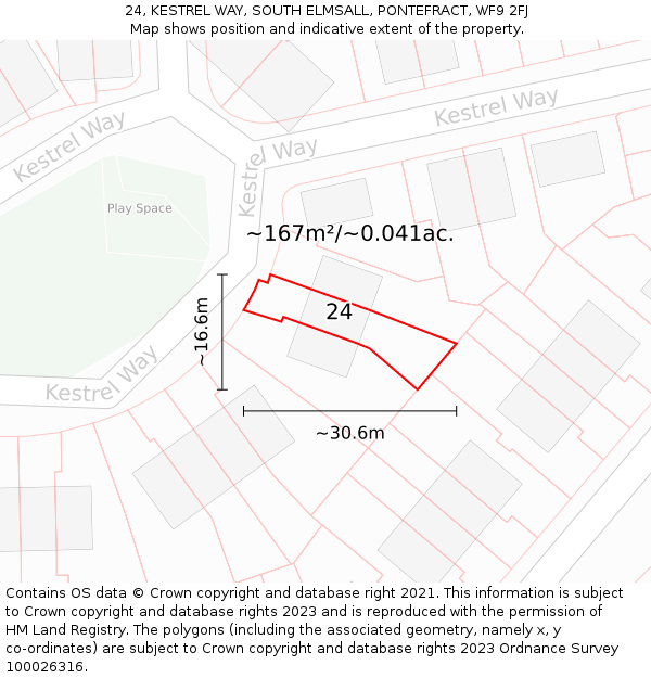24, KESTREL WAY, SOUTH ELMSALL, PONTEFRACT, WF9 2FJ: Plot and title map