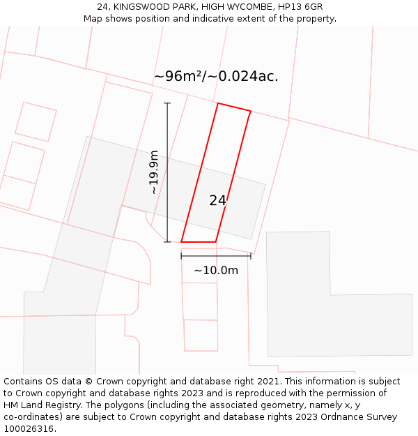 24, KINGSWOOD PARK, HIGH WYCOMBE, HP13 6GR: Plot and title map