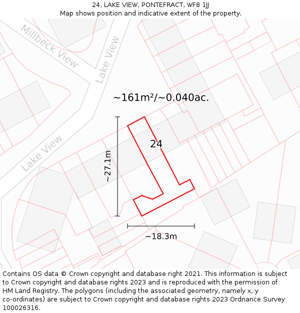 24, LAKE VIEW, PONTEFRACT, WF8 1JJ: Plot and title map