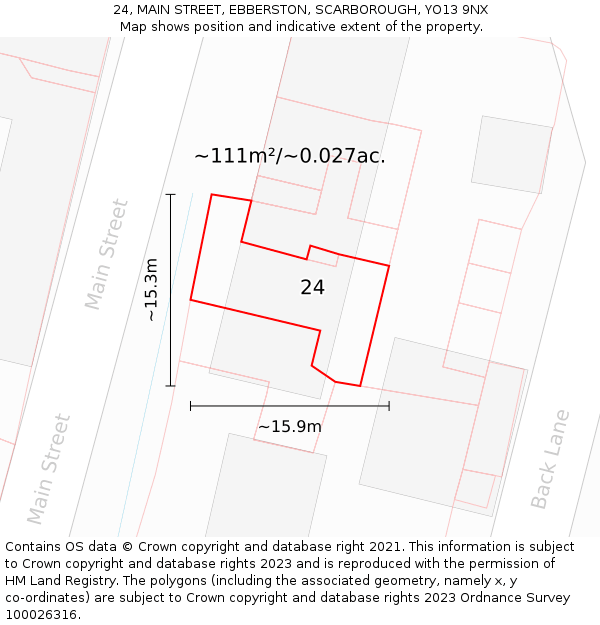 24, MAIN STREET, EBBERSTON, SCARBOROUGH, YO13 9NX: Plot and title map