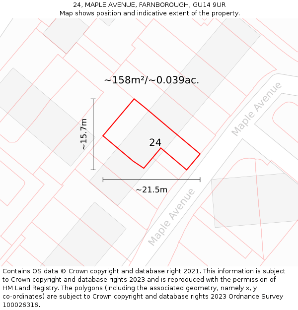 24, MAPLE AVENUE, FARNBOROUGH, GU14 9UR: Plot and title map