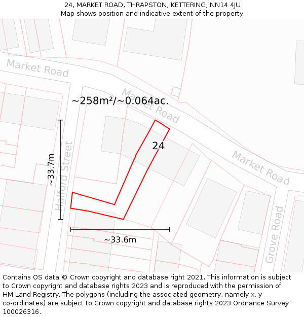 24, MARKET ROAD, THRAPSTON, KETTERING, NN14 4JU: Plot and title map