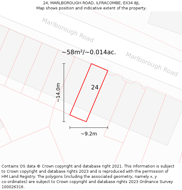 24, MARLBOROUGH ROAD, ILFRACOMBE, EX34 8JL: Plot and title map
