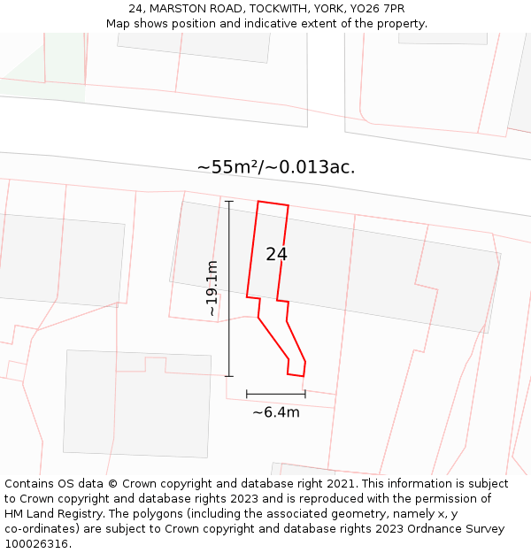 24, MARSTON ROAD, TOCKWITH, YORK, YO26 7PR: Plot and title map