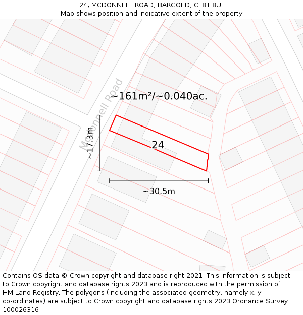24, MCDONNELL ROAD, BARGOED, CF81 8UE: Plot and title map
