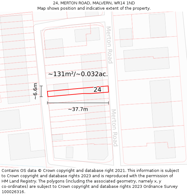 24, MERTON ROAD, MALVERN, WR14 1ND: Plot and title map