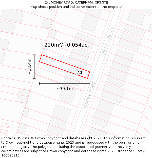 24, MONEY ROAD, CATERHAM, CR3 5TE: Plot and title map