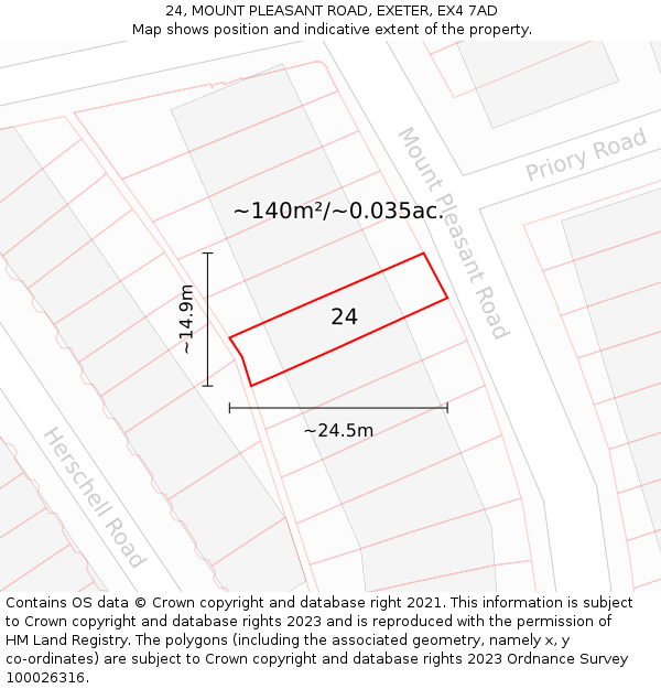 24, MOUNT PLEASANT ROAD, EXETER, EX4 7AD: Plot and title map