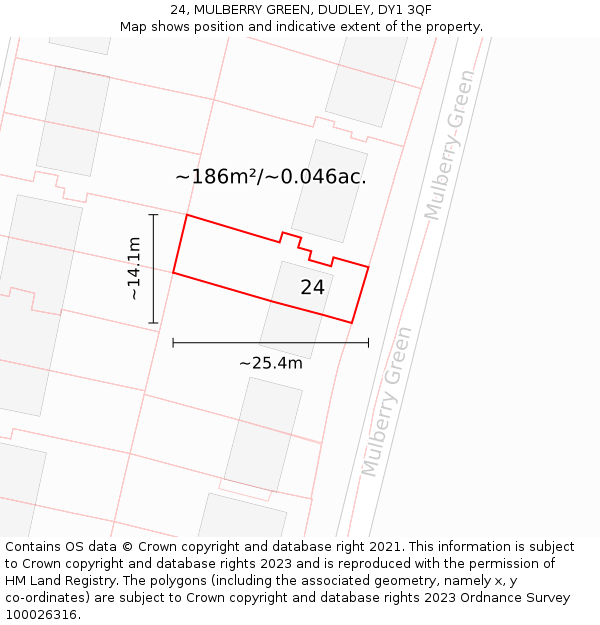 24, MULBERRY GREEN, DUDLEY, DY1 3QF: Plot and title map