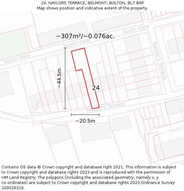 24, NAYLORS TERRACE, BELMONT, BOLTON, BL7 8AP: Plot and title map