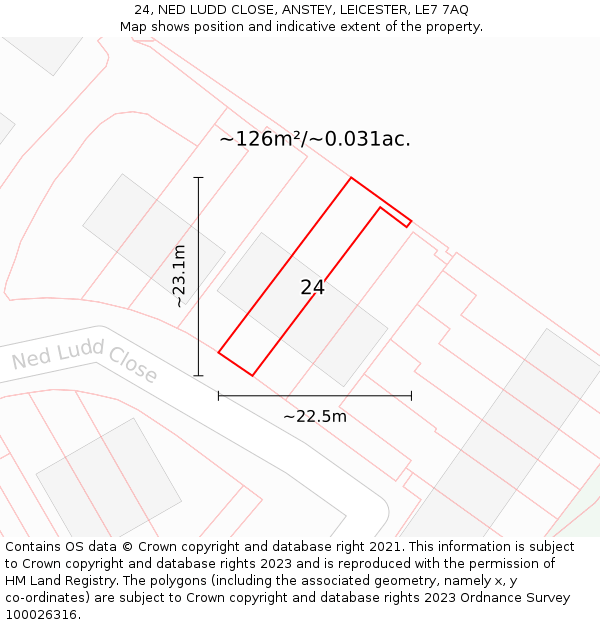 24, NED LUDD CLOSE, ANSTEY, LEICESTER, LE7 7AQ: Plot and title map