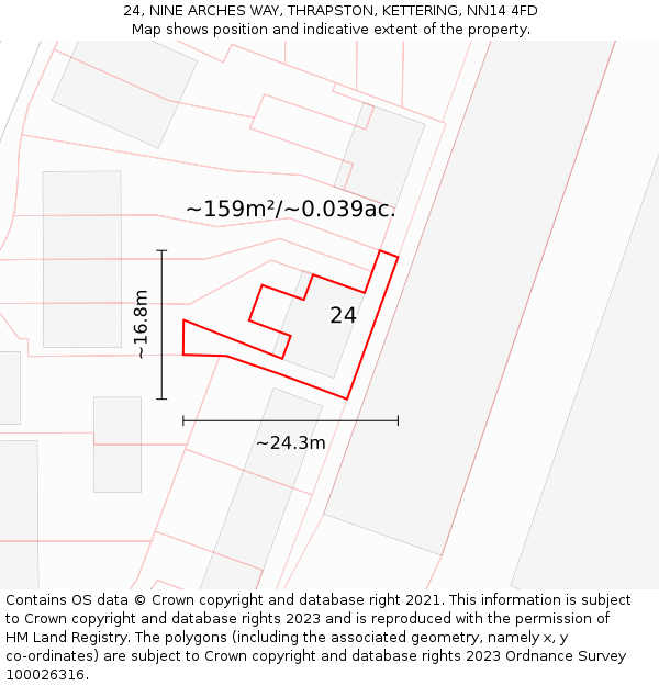 24, NINE ARCHES WAY, THRAPSTON, KETTERING, NN14 4FD: Plot and title map