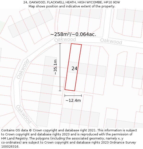 24, OAKWOOD, FLACKWELL HEATH, HIGH WYCOMBE, HP10 9DW: Plot and title map