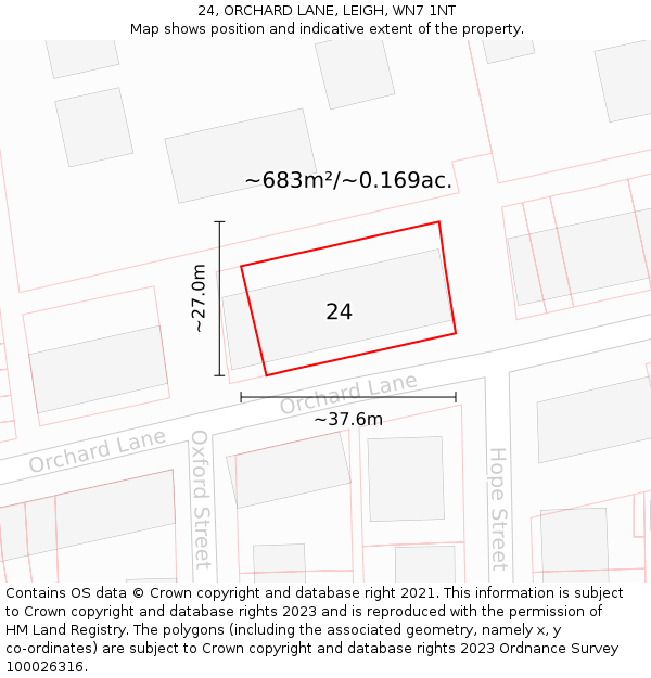 24, ORCHARD LANE, LEIGH, WN7 1NT: Plot and title map