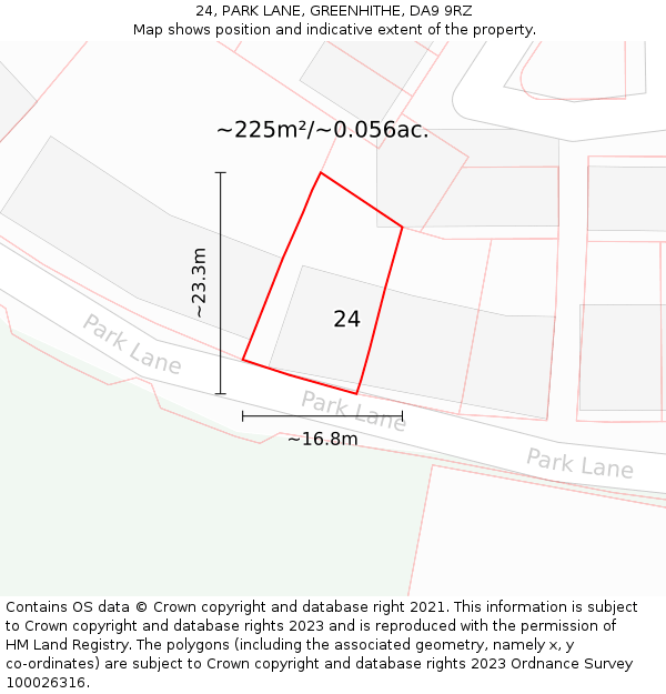 24, PARK LANE, GREENHITHE, DA9 9RZ: Plot and title map