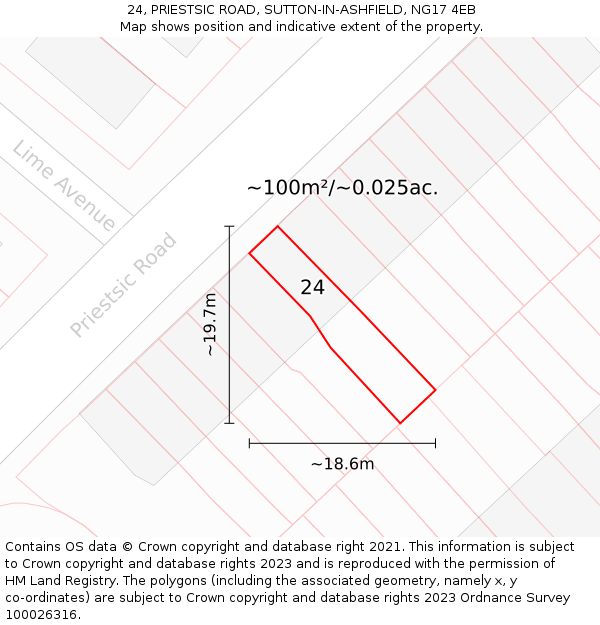 24, PRIESTSIC ROAD, SUTTON-IN-ASHFIELD, NG17 4EB: Plot and title map