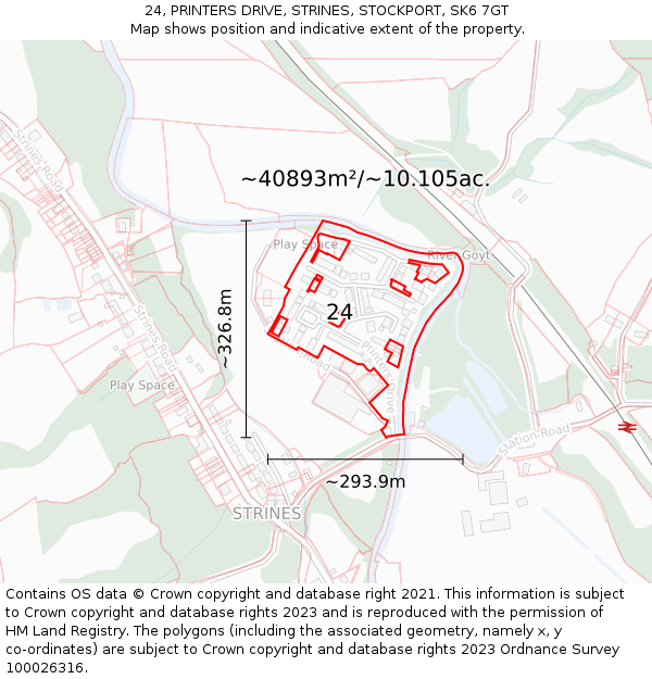 24, PRINTERS DRIVE, STRINES, STOCKPORT, SK6 7GT: Plot and title map