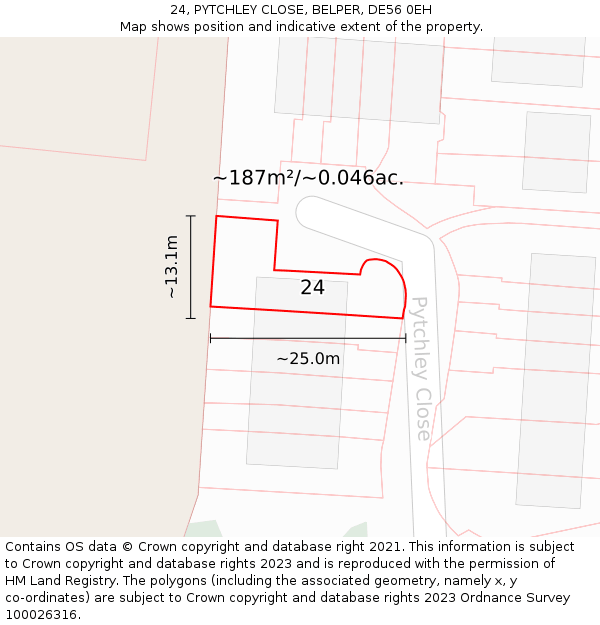 24, PYTCHLEY CLOSE, BELPER, DE56 0EH: Plot and title map