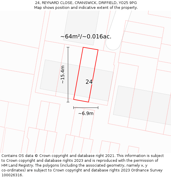 24, REYNARD CLOSE, CRANSWICK, DRIFFIELD, YO25 9PG: Plot and title map