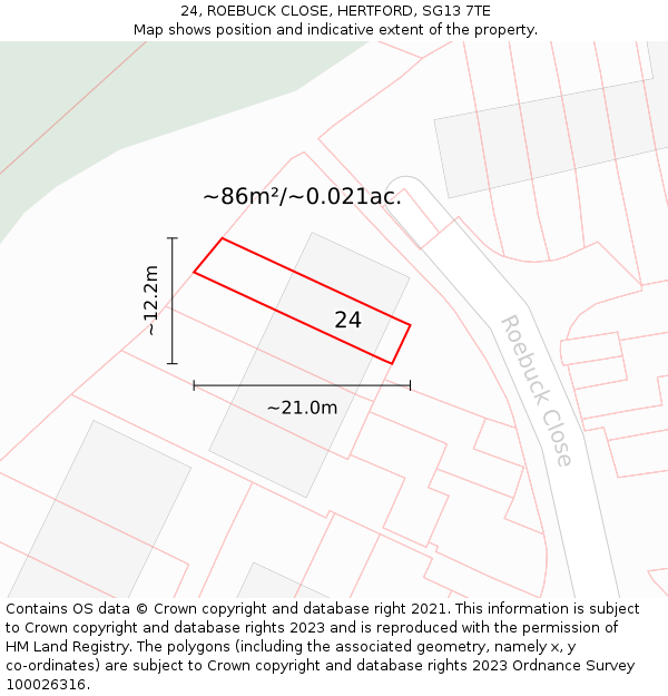 24, ROEBUCK CLOSE, HERTFORD, SG13 7TE: Plot and title map
