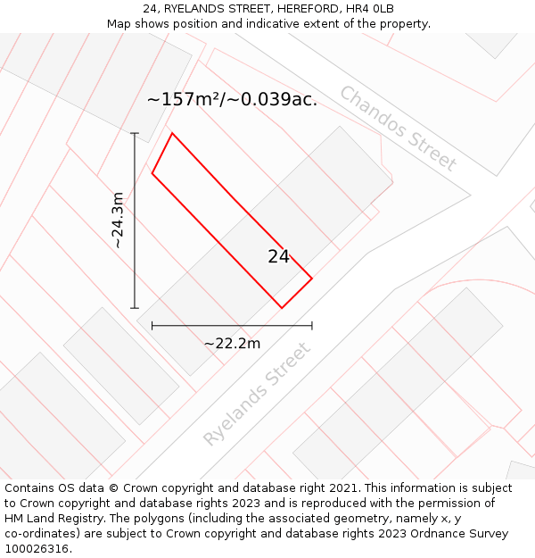 24, RYELANDS STREET, HEREFORD, HR4 0LB: Plot and title map