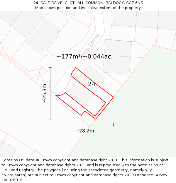 24, SALE DRIVE, CLOTHALL COMMON, BALDOCK, SG7 6NS: Plot and title map