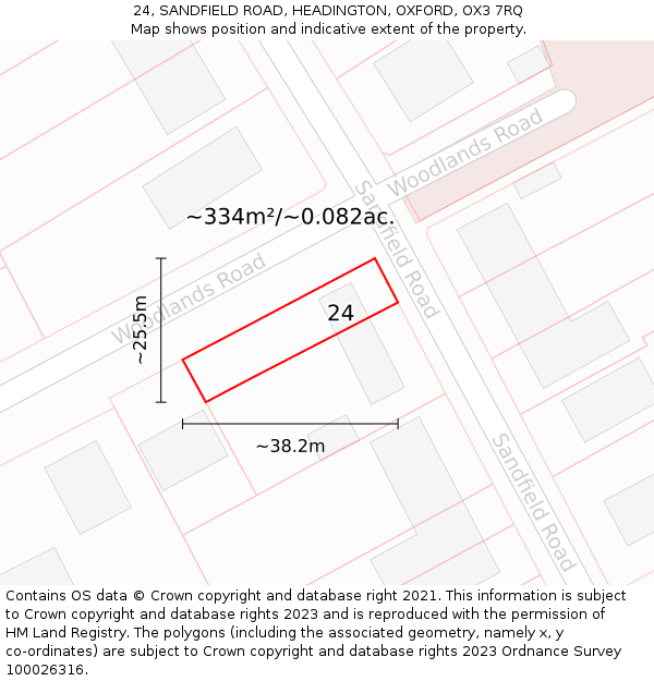 24, SANDFIELD ROAD, HEADINGTON, OXFORD, OX3 7RQ: Plot and title map