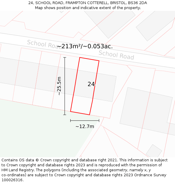 24, SCHOOL ROAD, FRAMPTON COTTERELL, BRISTOL, BS36 2DA: Plot and title map