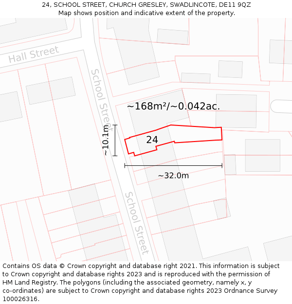 24, SCHOOL STREET, CHURCH GRESLEY, SWADLINCOTE, DE11 9QZ: Plot and title map