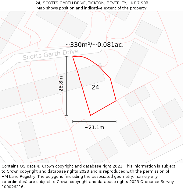 24, SCOTTS GARTH DRIVE, TICKTON, BEVERLEY, HU17 9RR: Plot and title map