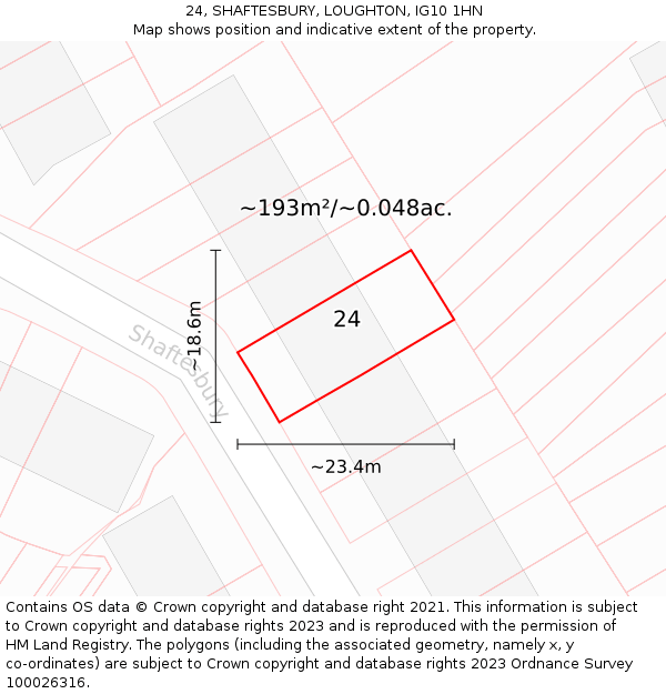 24, SHAFTESBURY, LOUGHTON, IG10 1HN: Plot and title map
