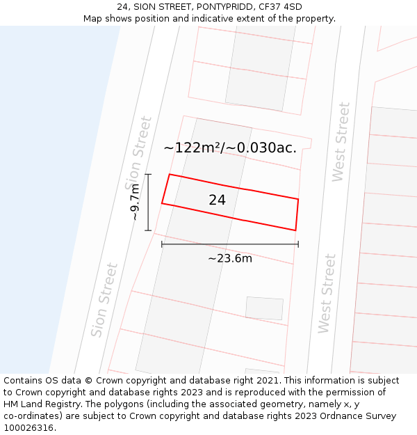 24, SION STREET, PONTYPRIDD, CF37 4SD: Plot and title map