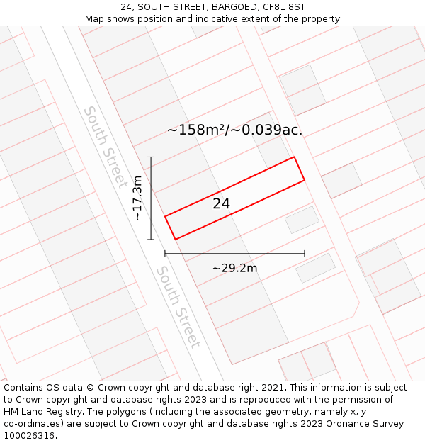 24, SOUTH STREET, BARGOED, CF81 8ST: Plot and title map