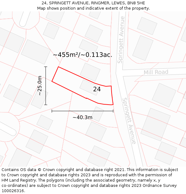 24, SPRINGETT AVENUE, RINGMER, LEWES, BN8 5HE: Plot and title map