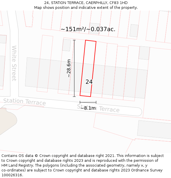 24, STATION TERRACE, CAERPHILLY, CF83 1HD: Plot and title map