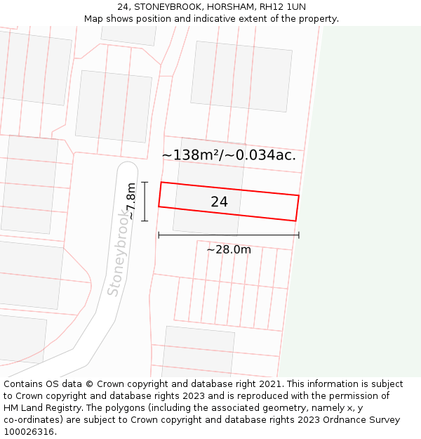24, STONEYBROOK, HORSHAM, RH12 1UN: Plot and title map