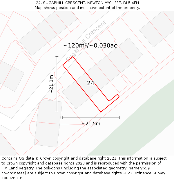 24, SUGARHILL CRESCENT, NEWTON AYCLIFFE, DL5 4FH: Plot and title map