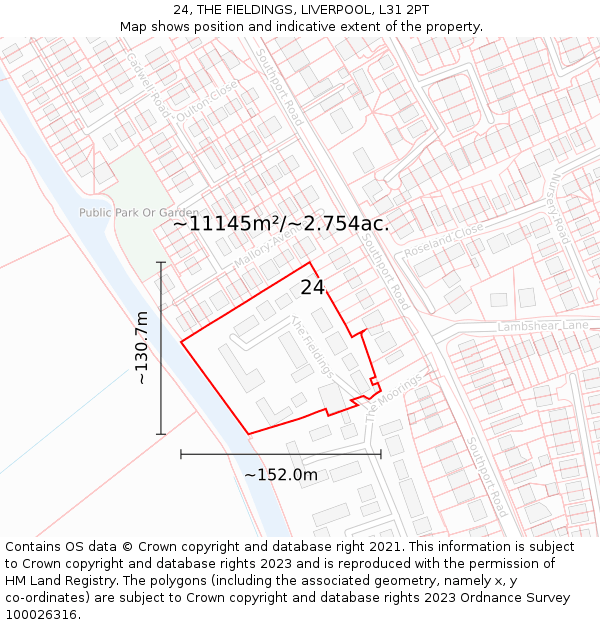 24, THE FIELDINGS, LIVERPOOL, L31 2PT: Plot and title map
