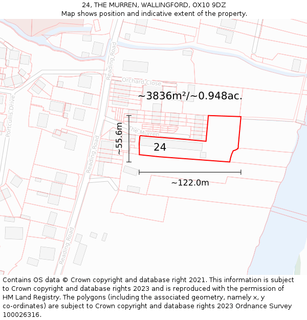 24, THE MURREN, WALLINGFORD, OX10 9DZ: Plot and title map