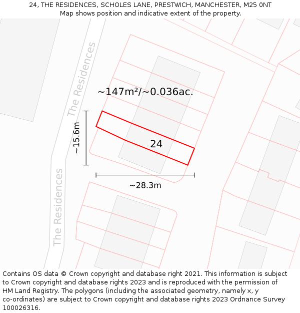 24, THE RESIDENCES, SCHOLES LANE, PRESTWICH, MANCHESTER, M25 0NT: Plot and title map