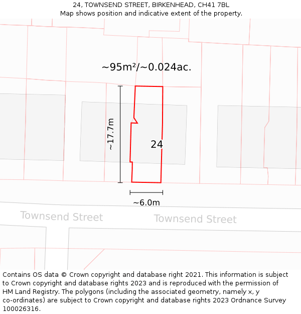 24, TOWNSEND STREET, BIRKENHEAD, CH41 7BL: Plot and title map