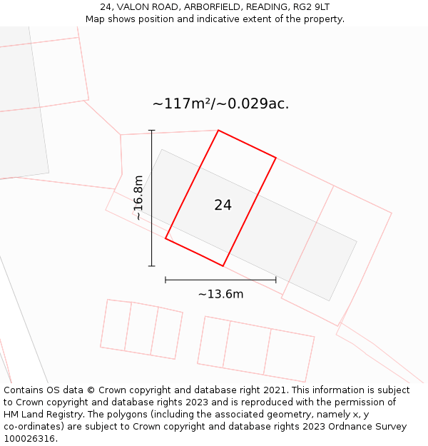 24, VALON ROAD, ARBORFIELD, READING, RG2 9LT: Plot and title map