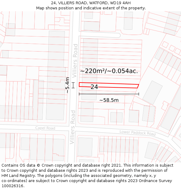 24, VILLIERS ROAD, WATFORD, WD19 4AH: Plot and title map